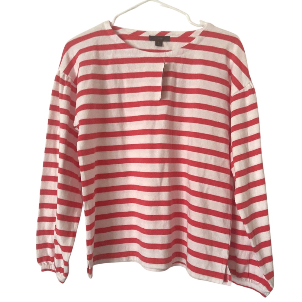 NWT J. Crew White‎ Striped Boatneck Long Sleeve Top S